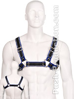 Bulldog Zipper Design Leder Harness - Schwarz/Blau