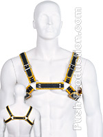Bulldog Zipper Design Leder Harness - Schwarz/Gelb